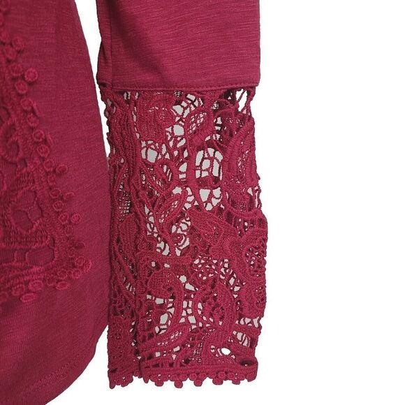 Sundance Top S Burgundy Red Knit Embroidered Lace‎ Long Sleeve Boho Pullover - Picture 5 of 9